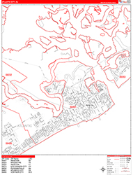 Atlantic City Wall Map Zip Code Red Line Style 2026